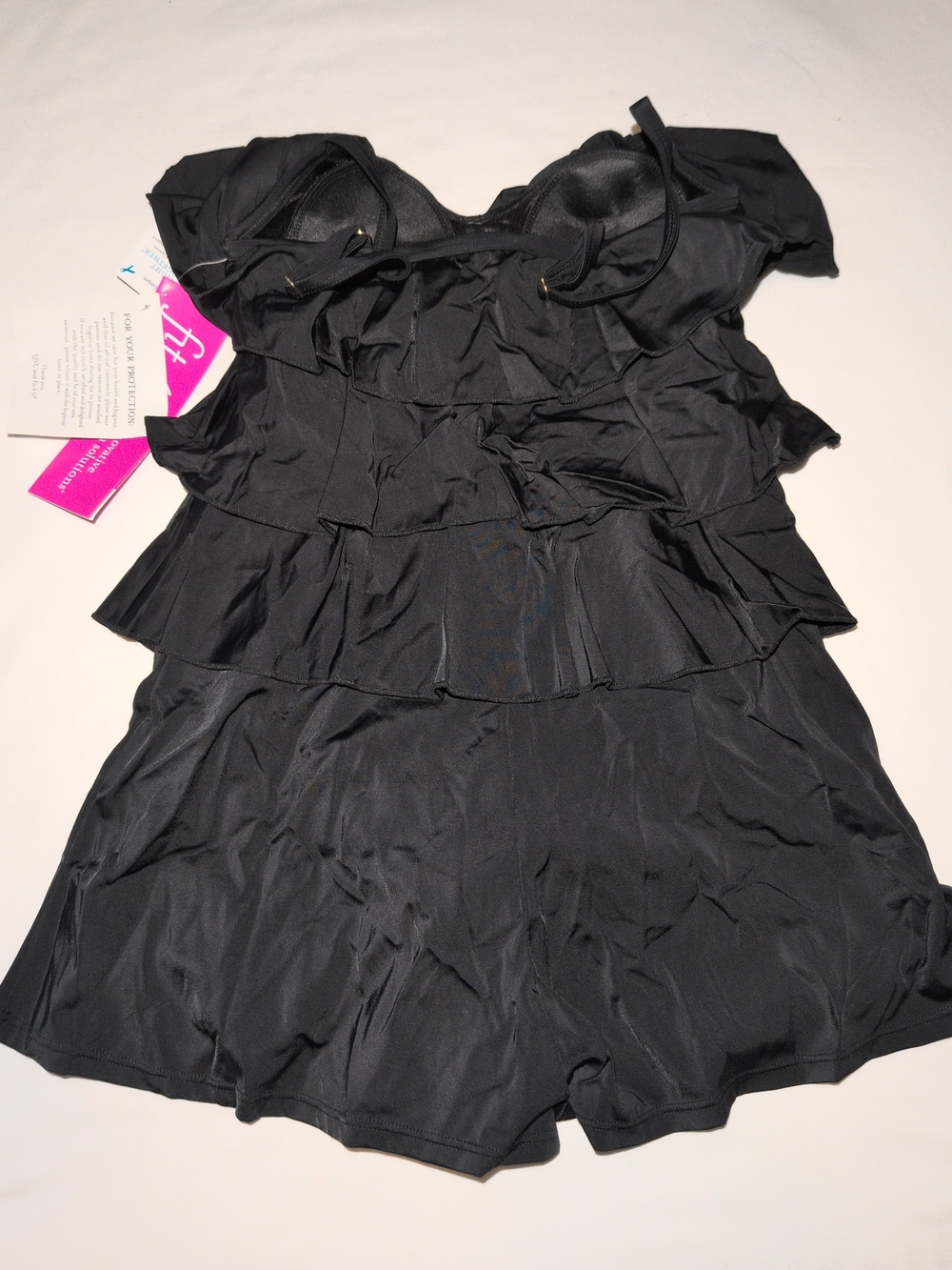 Black Ruffled One-Piece Swimdress with Shelf Bra